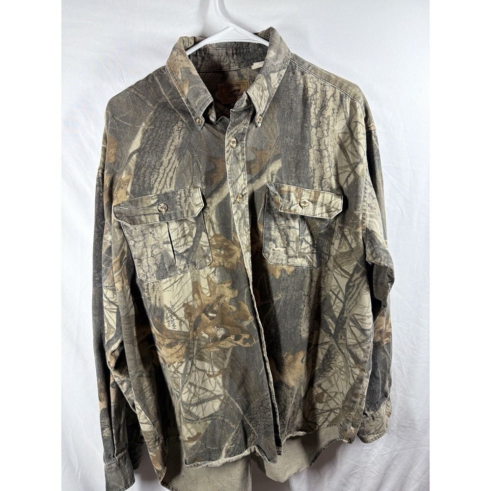 Vintage DUXBAK Realtree Hardwoods Camo Flannel Shirt Mens L Heavy Cotton Hunting